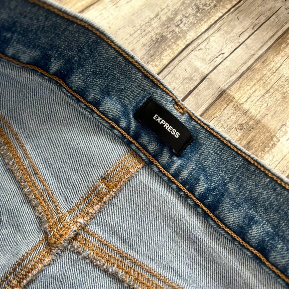 Express NWT Front Slit Raw Hem Denim Skirt Sz 0 - Picture 3 of 5